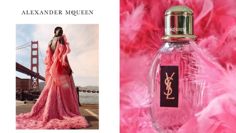 Alexander McQueen creation (left) and a YSL perfume (right). Images from Facebook
