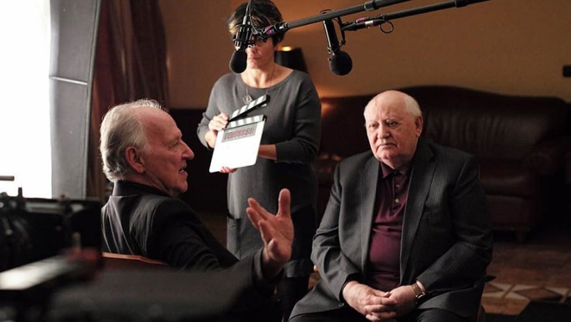 Werner Herzog (left) interviews Gorbachev for the documentary screened at TIFF. Image from Facebook
