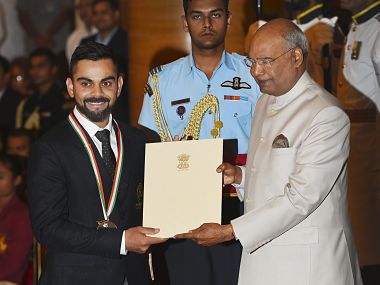 India captain Virat Kohli, weightlifting world champion Mirabai Chanu receive Rajiv Gandhi Khel Ratna award India captain Virat Kohli, weightlifting world champion Mirabai Chanu receive Rajiv Gandhi Khel Ratna award