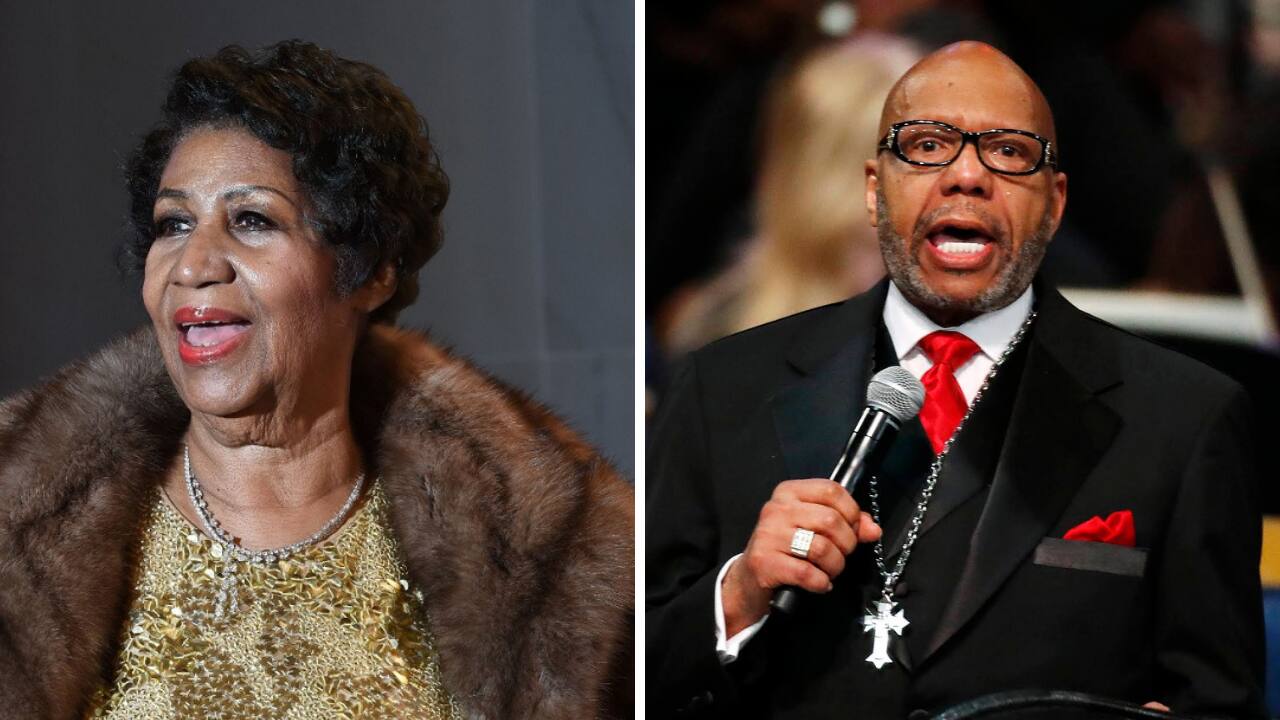 Aretha Franklin (left), Pastor Rev. Jasper Williams Jr. (right). AP/@Paul Sancya