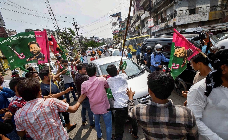 In Patna, Jan Adhikar Party supporters vandalised vehicles during the Bharat Bandh called to protest fuel price hikes and the depreciation of the Indian rupee. PTI In Patna, Jan Adhikar Party supporters vandalised vehicles during the Bharat Bandh called to protest fuel price hikes and the depreciation of the Indian rupee. PTI