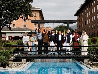 BIMSTEC leaders pose for a group photo during the summit in Kathmandu on 31 August. AFP