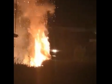 File image of the fire outside Mayur Karlekar's home. Twitter/@mackarlekar