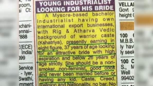 Sexist matrimonial ad seeks 'non-feminist' bride; woman's response gets rape threat from 'masculine warrior killer'