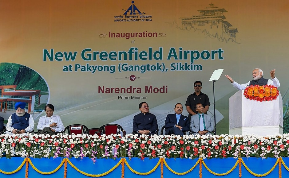 Narendra Modi said that with the inauguration of the New Greenfield Airport in Pakyong, the country currently has 100 functional airports. Narendra Modi said that with the inauguration of the New Greenfield Airport in Pakyong, the country currently has 100 functional airports.