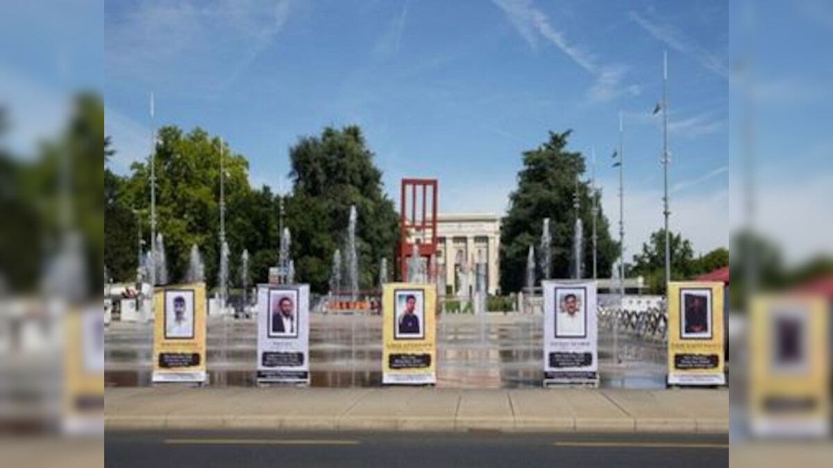 Posters appear outside UN office in Geneva highlighting issue of enforced disappearances in Pakistan and PoK