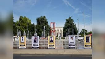 Posters appear outside UN office in Geneva highlighting issue of enforced disappearances in Pakistan and PoK