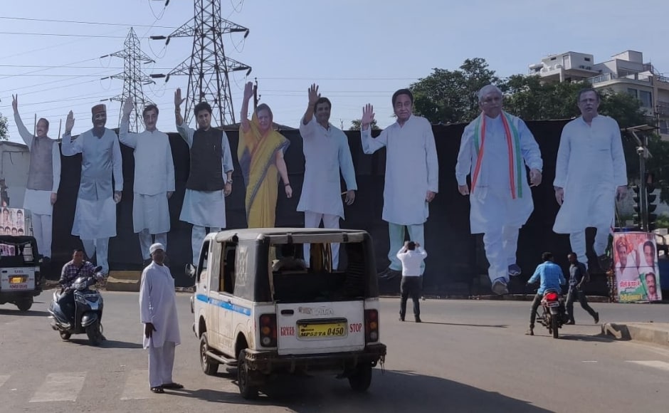 Posters and cutouts of Rahul Gandhi, Sonia Gandhi among other party leaders was seen on the roads of Bhopal ahead of the leader's visit. He took on the scheduled roadshow after performing a puja and taking blessings from 11 priests. ANI