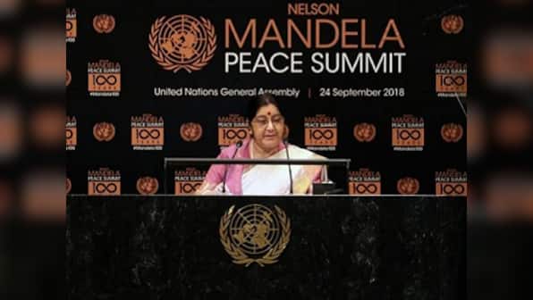 At UNGA Nelson Mandela Peace Summit, Sushma Swaraj pays tribute to Madiba, his values and compassion