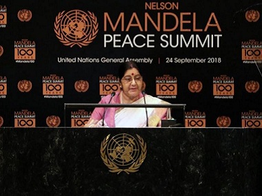 At UNGA Nelson Mandela Peace Summit, Sushma Swaraj pays tribute to Madiba, his values and compassion At UNGA Nelson Mandela Peace Summit, Sushma Swaraj pays tribute to Madiba, his values and compassion