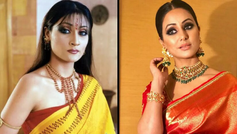 Urvashi Dholakia in Kasauttii Zindagii Kay (left) and Hina Khan. Image from Facebook