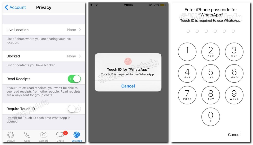 WhatsApp FaceID and TouchID. Wabetainfo