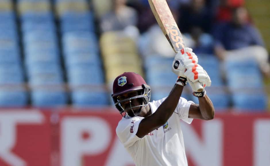 Keemo Paul bats during his innings of 47 during West Indies' first innings on Day 3. AP