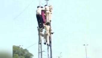 Watch: ASHA worker falls off tower in Bhopal's Polytechnic Chauraha during strike to demand increase in wages