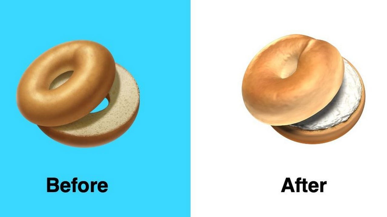 Apple's Bagel emoji transition. Image: Emojipedia