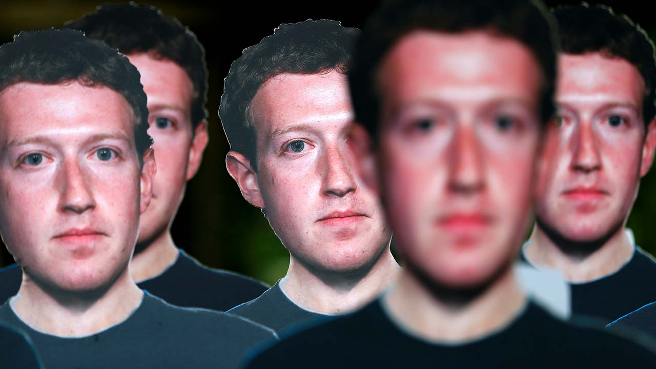Cardboard cutouts of Mark Zuckerberg. Image: Reuters