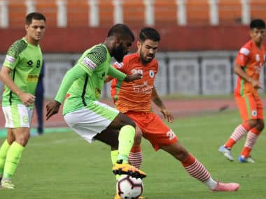 Gokulam Kerala FC in action against NEROCA FC in their I-League match. Image Courtesy: Twitter @GokulamKeralaFC