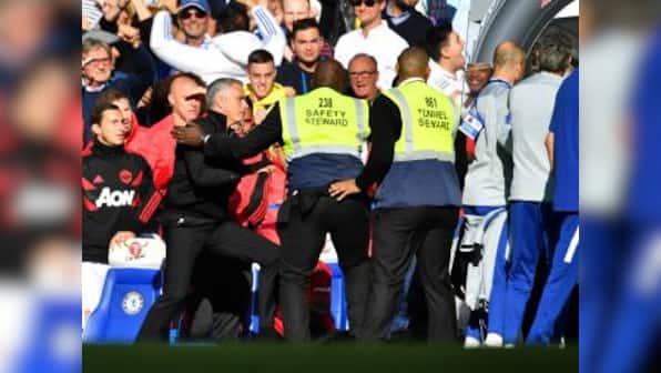 Premier League: Manchester United's Jose Mourinho involved in fracas after Ross Barkley salvages Chelsea's unbeaten run