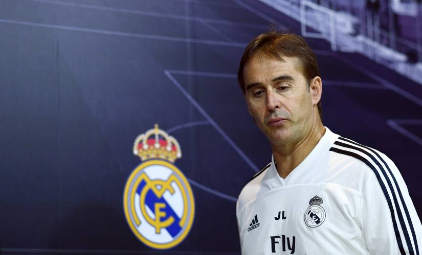 Real Madrid's Spanish coach Julen Lopetegui holds a press conference at the Ciudad Real Madrid training facilities in Madrid's suburb of Valdebebas, on October 27, 2018 on the eve of the Spanish League "Clasico" football match Real Madrid CF vs FC Barcelona. (Photo by GABRIEL BOUYS / AFP)