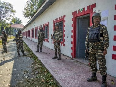 A polling station abandoned in elections for urban urban bodies, in Srinagar. PTI