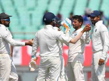 Kuldeep Yadav took his maiden Test five-wicket haul at Rajkot. AFP