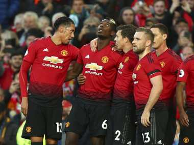   Paul Pogba scored a penalty in the first half to allow Manchester United to beat Everton 2-1 in the Premier League. AP 