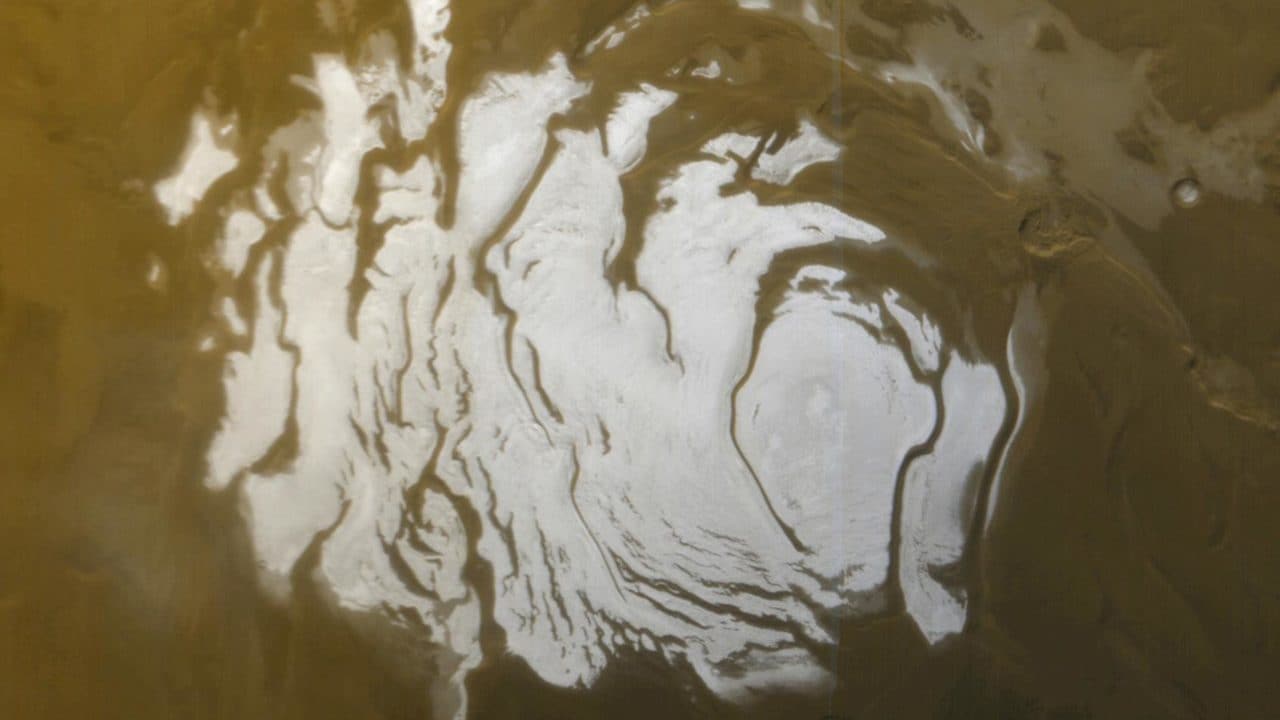 The South Pole of Mars is hiding a subsurface lake. Image courtesy: NASA/JPL