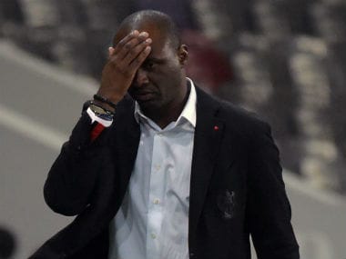 Nice coach Patrick Vieira reacts after losing to Marseille at home. AFP