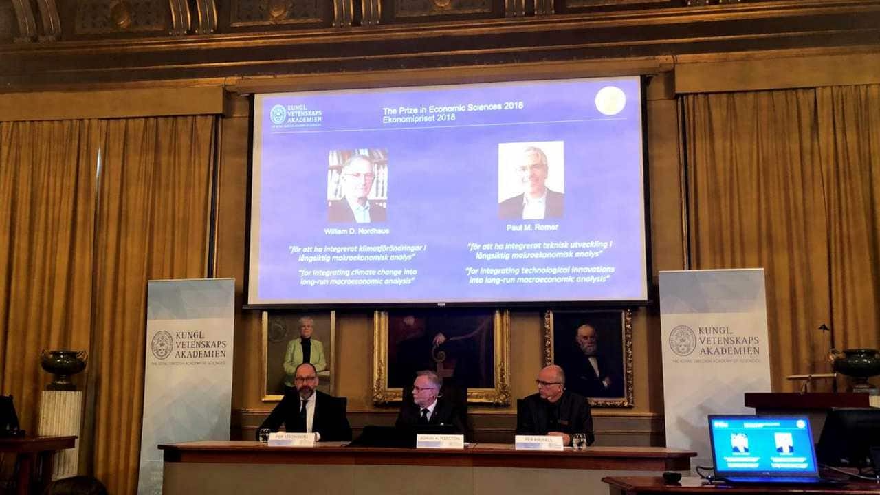 Royal Swedish Academy of Sciences Secretary General Goran K Hansson announces winners of the Sveriges Riksbank Prize in Economic Sciences, 2018 Nobel Economics Prize, in Stockholm, Sweden October 8, 2018. REUTERS/Ilze Filks