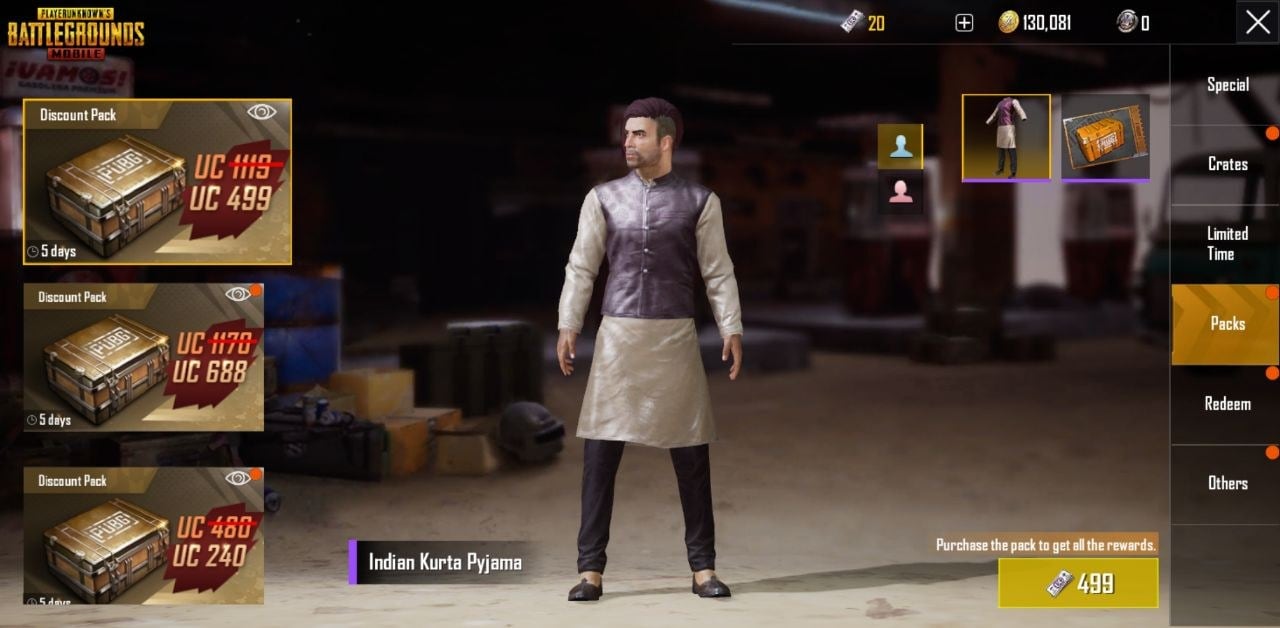 The kurta-pajama combo is available for grabs on the in-game store. Image: PUBG Mobile
