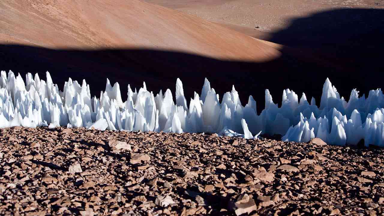 Penitentes ice formations in the Chajnantor plains of Chile, as seen in 2005. Image courtesy: ESO