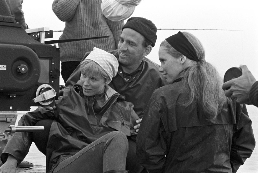 Bibi Andersson, Ingmar Bergman and Liv Ullmann on set of Persona