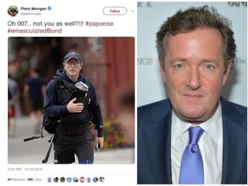 Piers Morgan shames Daniel Craig for using 'emasculating' baby carrier; Twitterati give him a lesson on masculinity Piers Morgan shames Daniel Craig for using 'emasculating' baby carrier; Twitterati give him a lesson on masculinity