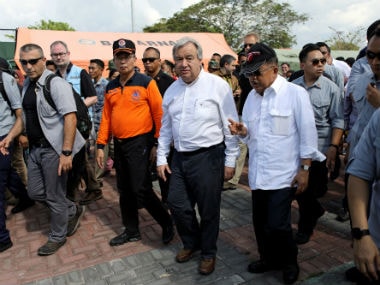 UN chief Antonio Guterres in Palu. Reuters