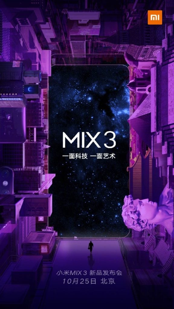 Xiaomi Mi Mix 3 teaser poster. Image: Weibo