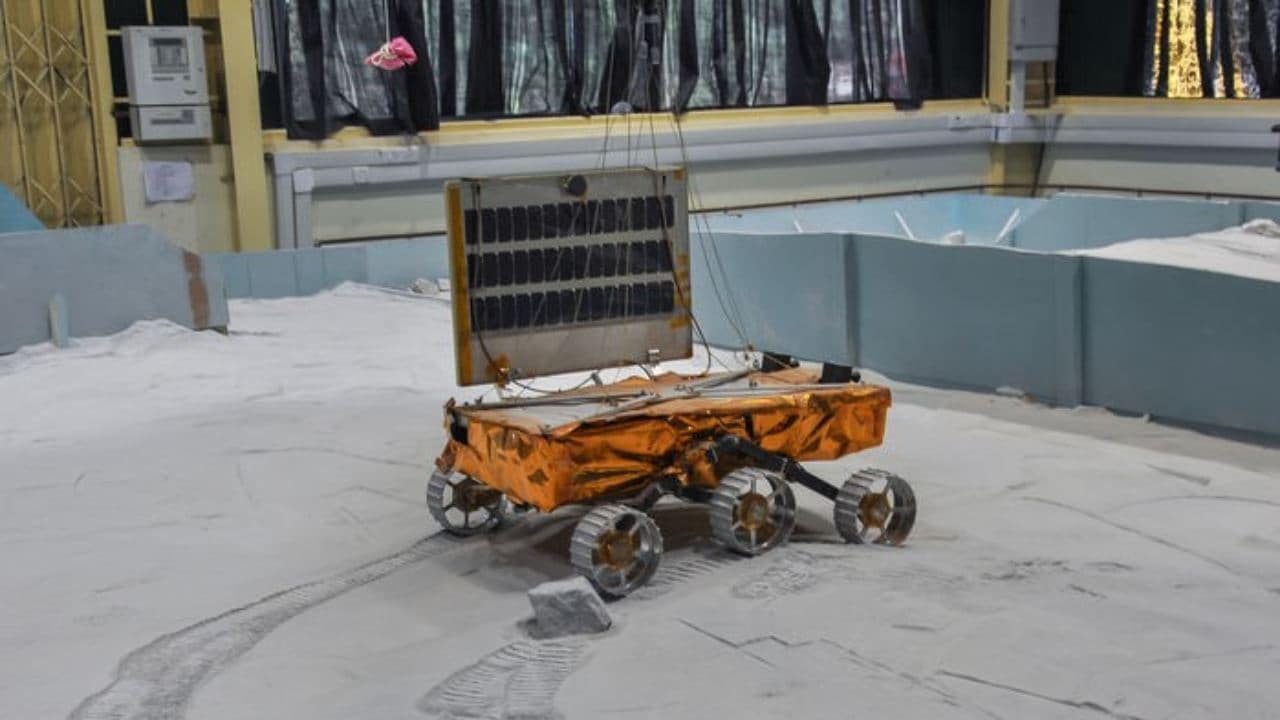   The Chandrayaan-2 robot during a test mobility. Courtesy of Image: ISRO 