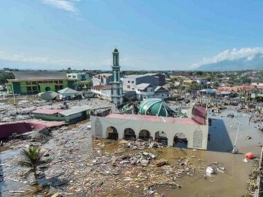 An aerial view of the Baiturrahman mosque which was hit by a tsunami, after a quake in West Palu, Central Sulawesi. Reuters