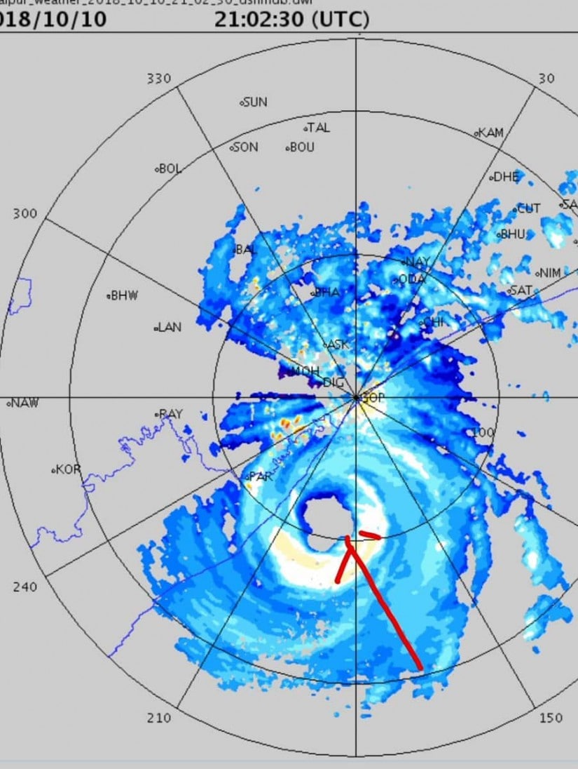 The eye of cyclonic storm Titli. Image Courtesy: Skymetweather