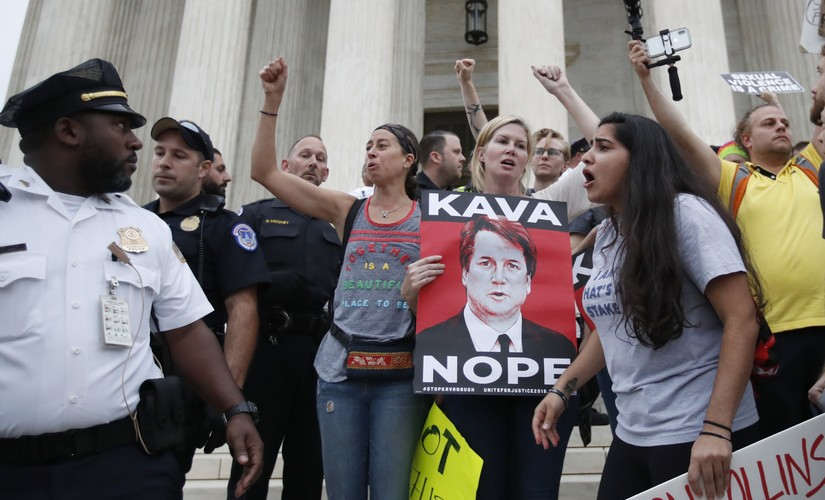 Protesters swarmed Capitol Hill on Saturday against Brett Kavanaugh's appointment as US Supreme Court justice. AP