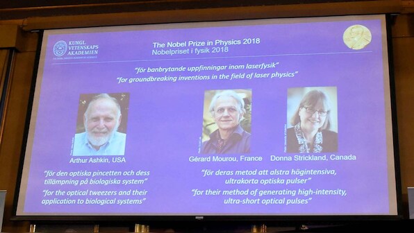 Nobel Prize in Physics conferred to Arthur Ashkin, Gerard Mourou, and Donna Strickland for their work in laser