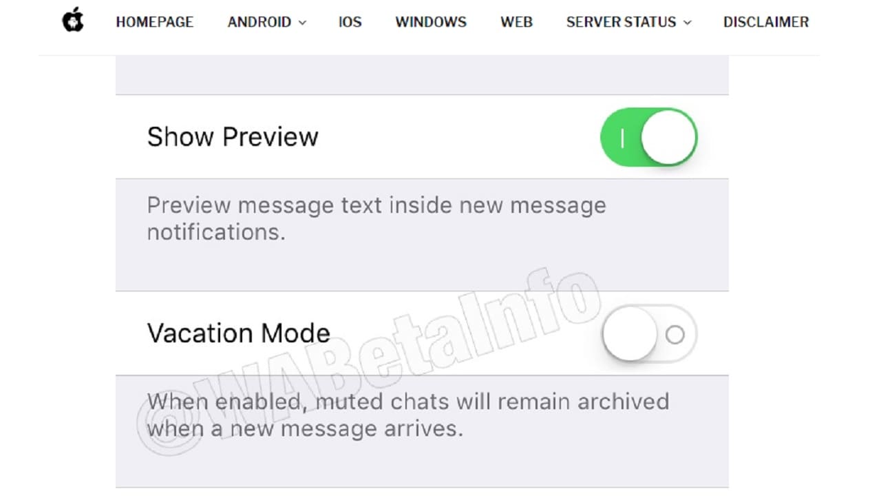 WhatsApp vacation mode feature. Image: WABetaInfo