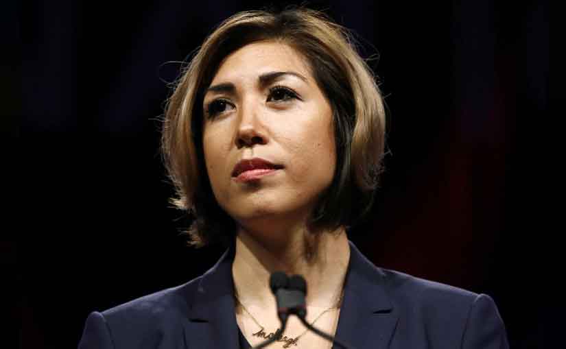 Paulette Jordan, the gubernatorial candidate for Idaho , addresses a gathering in New Orleans, Louisiana. Reuters