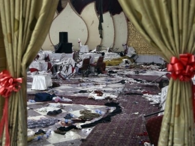 A day after the suicide attack in Afghanistan's Kabul, the interior of the wedding hall is seen on Wednesday. AP