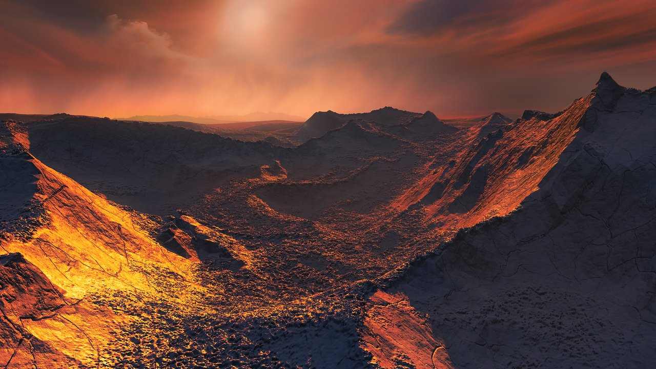 Artist’s impression of the surface of the Super Earth Barnard b. The newly discovered planet is the second-closest known exoplanet to the Earth and orbits the fastest moving star in the night sky. Image courtesy: ESO