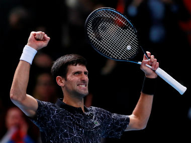 Serbia's Novak Djokovic celebrates winning his semi-final match against South Africa's Kevin Anderson. Reuters