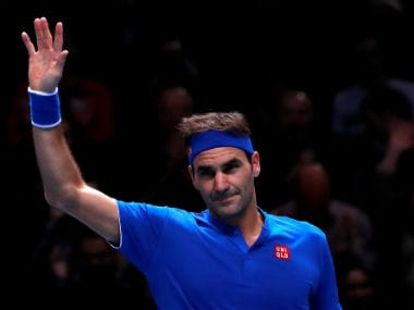 Switzerland's Roger Federer celebrates winning his group stage match against Austria's Dominic Thiem. Reuters