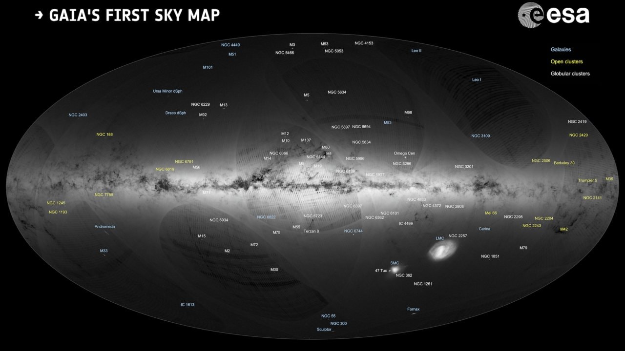 The Gaia telescope's first ever map of the Milky Way. Image courtesy: ESA