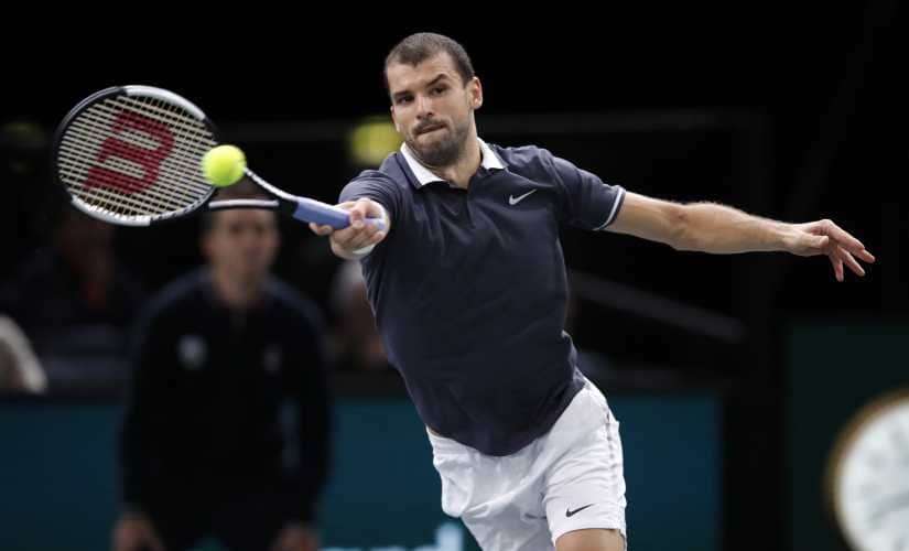 Grigor Dimitrov in action at the 2018 Paris Masters. AP