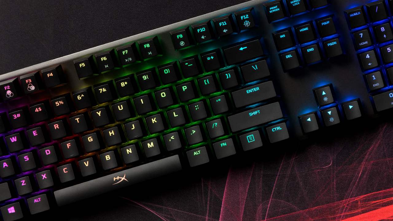The Alloy FPS RGB mechanical keyboard offers up to three custom lighting profiles that can be saved to the keyboard's onboard memory. Image: HyperX