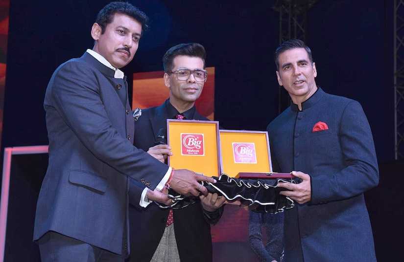 Rajyavardhan Singh Rathore, Karan Johar and Akshay Kumar at IFFI 2018 opening ceremony